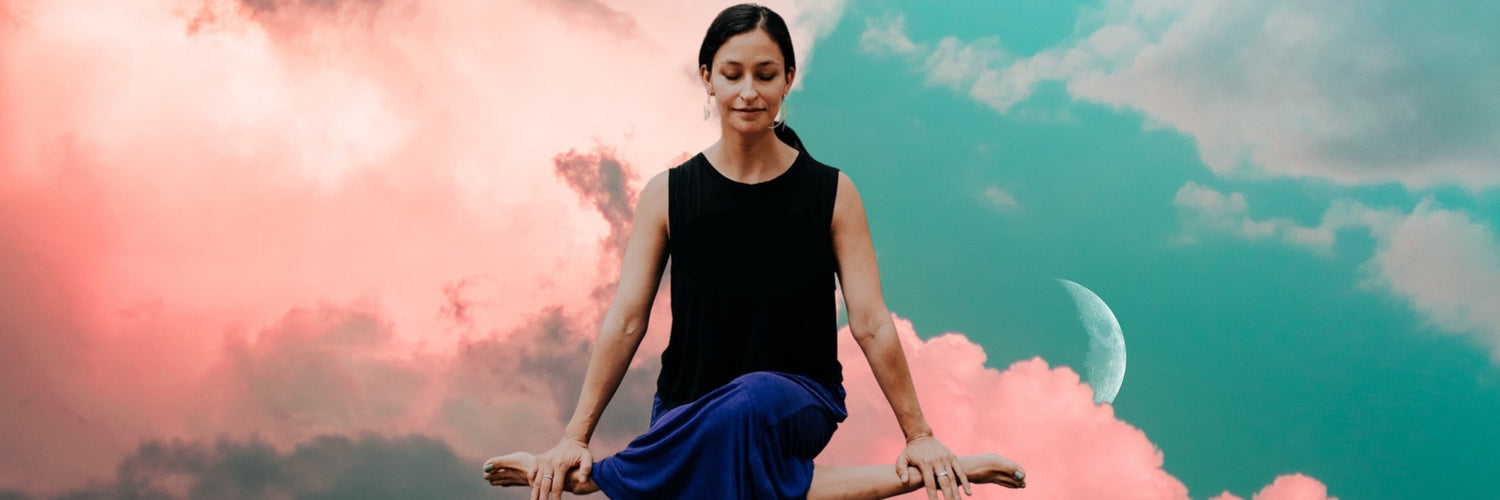 Amarylis sitting in meditation amongst the clouds and moon.